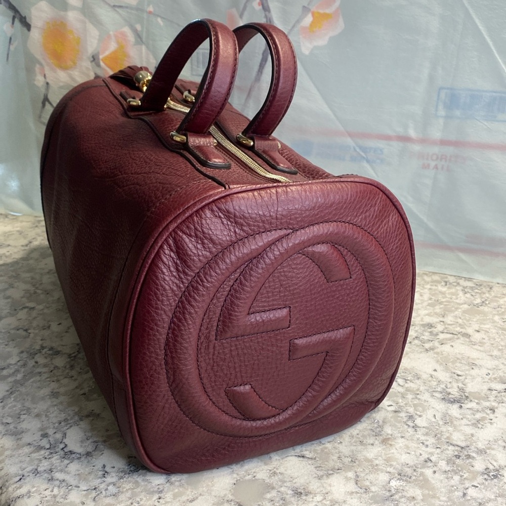 Gucci SoHo Bordeaux Leather Bowler Boston Bag Interlocking GG With COA and Dusty - Picture 2 of 15
